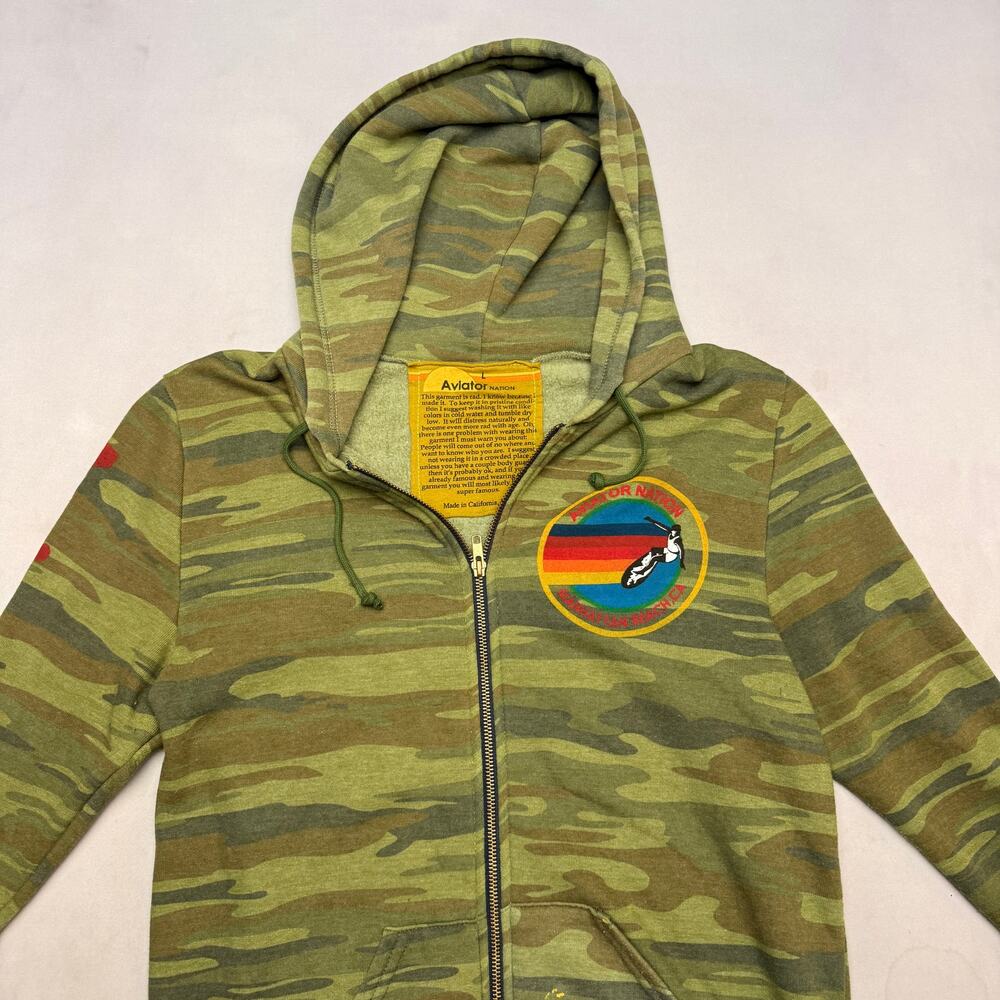 Aviator Nation Manhattan Beach CA Big Logo Camo Full Zip Hoodie Women's Large - Picture 3 of 9
